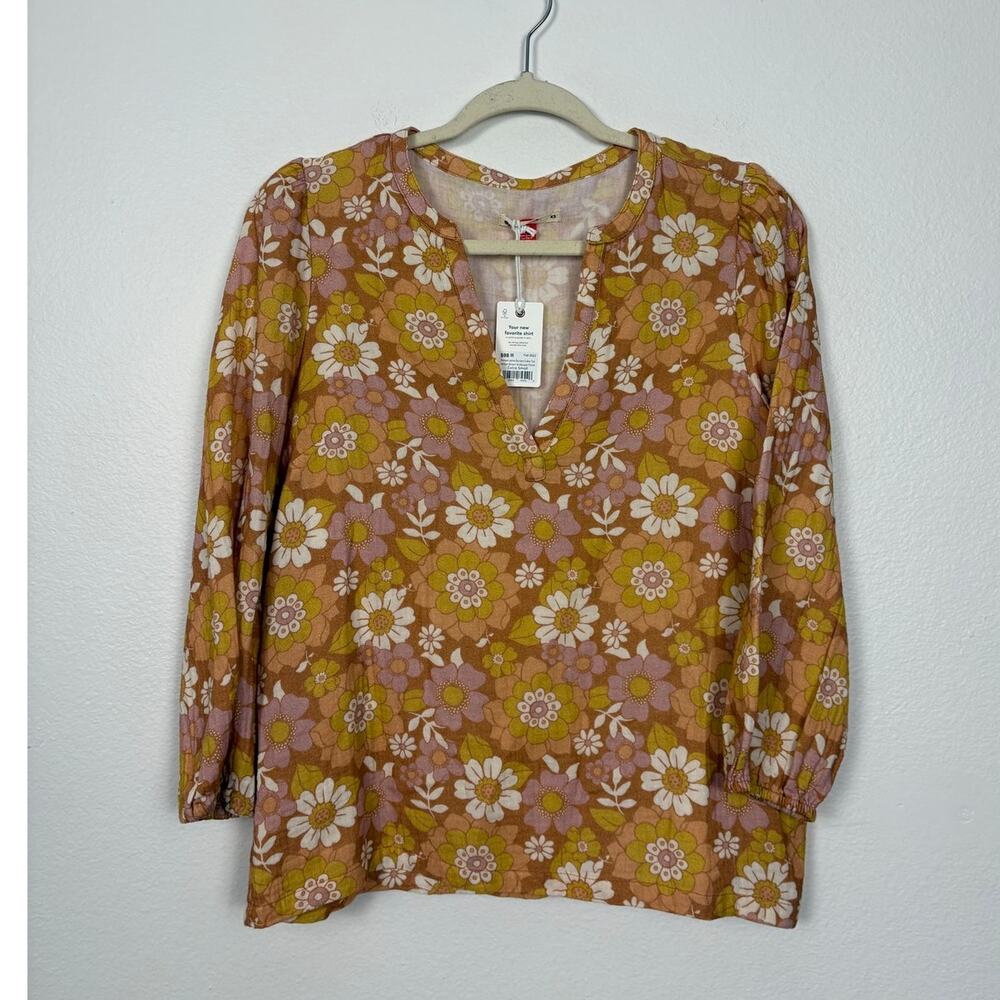 NWT Marine Layer Jamie Amber Floral Wallpaper Retro Print Peasant Blouse XS